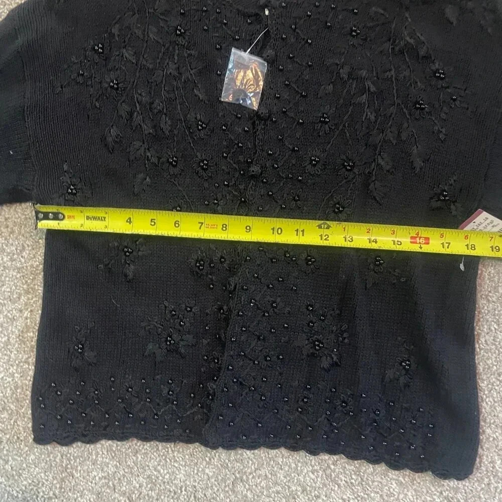 NWT Vintage 90s Black Dark Academia Floral Embroidered Knit Cardigan - Picture 10 of 14